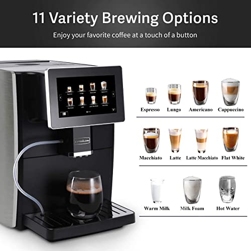 Epsilon Espresso Machine, Coffee Maker comes w/ 11 Brew Selections, 7 Inch AI Touchscreen and Italian, Self-Cleaning Exspresso Barista Brewer